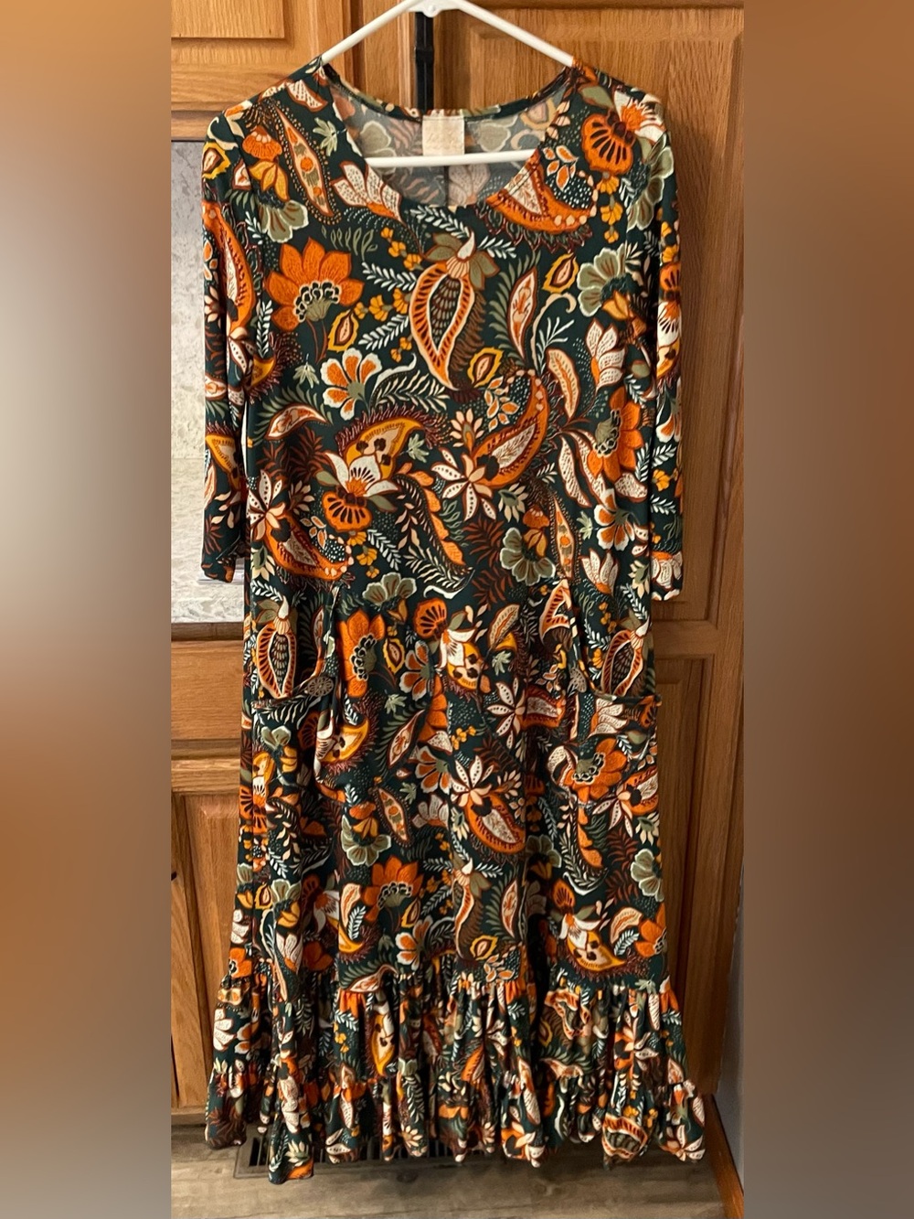 Green and Orange Paisley Long Sleeve Women's Dress